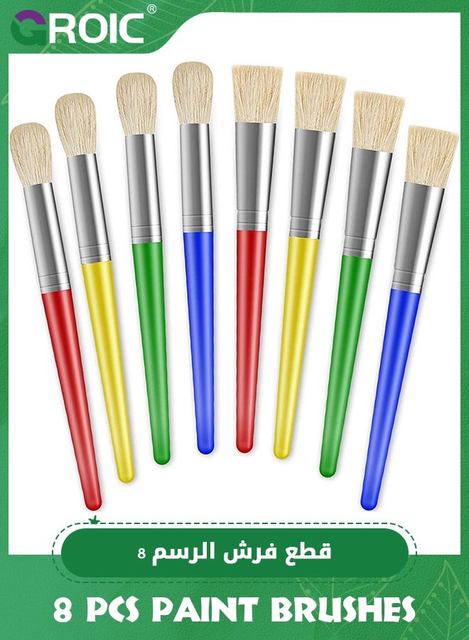 GROIC 8 Pcs Paint Brushes for Kids, Round and Flat Kids Paint Brushes,Easy Hold and Clean Toddler Paint Brushes, Bristle Craft Paint Brushes - Image 1