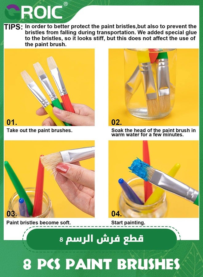 GROIC 8 Pcs Paint Brushes for Kids, Round and Flat Kids Paint Brushes,Easy Hold and Clean Toddler Paint Brushes, Bristle Craft Paint Brushes - Image 5