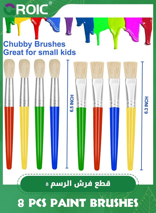 GROIC 8 Pcs Paint Brushes for Kids, Round and Flat Kids Paint Brushes,Easy Hold and Clean Toddler Paint Brushes, Bristle Craft Paint Brushes - Image 2