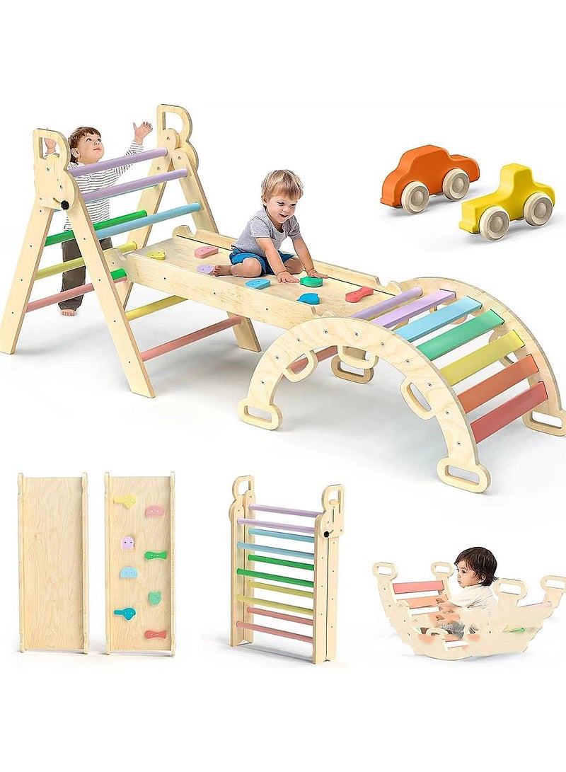 MaBaby 7 in 1 Foldable Triangle Toy Set for Babies Wooden Montessori Climbing Large Toy with Arches Ramp and Ladder Baby Climbing Frame Indoor Jungle Gym for Toddlers - Image 1