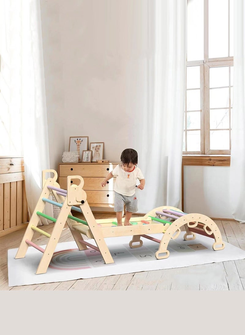 MaBaby 7 in 1 Foldable Triangle Toy Set for Babies Wooden Montessori Climbing Large Toy with Arches Ramp and Ladder Baby Climbing Frame Indoor Jungle Gym for Toddlers - Image 2