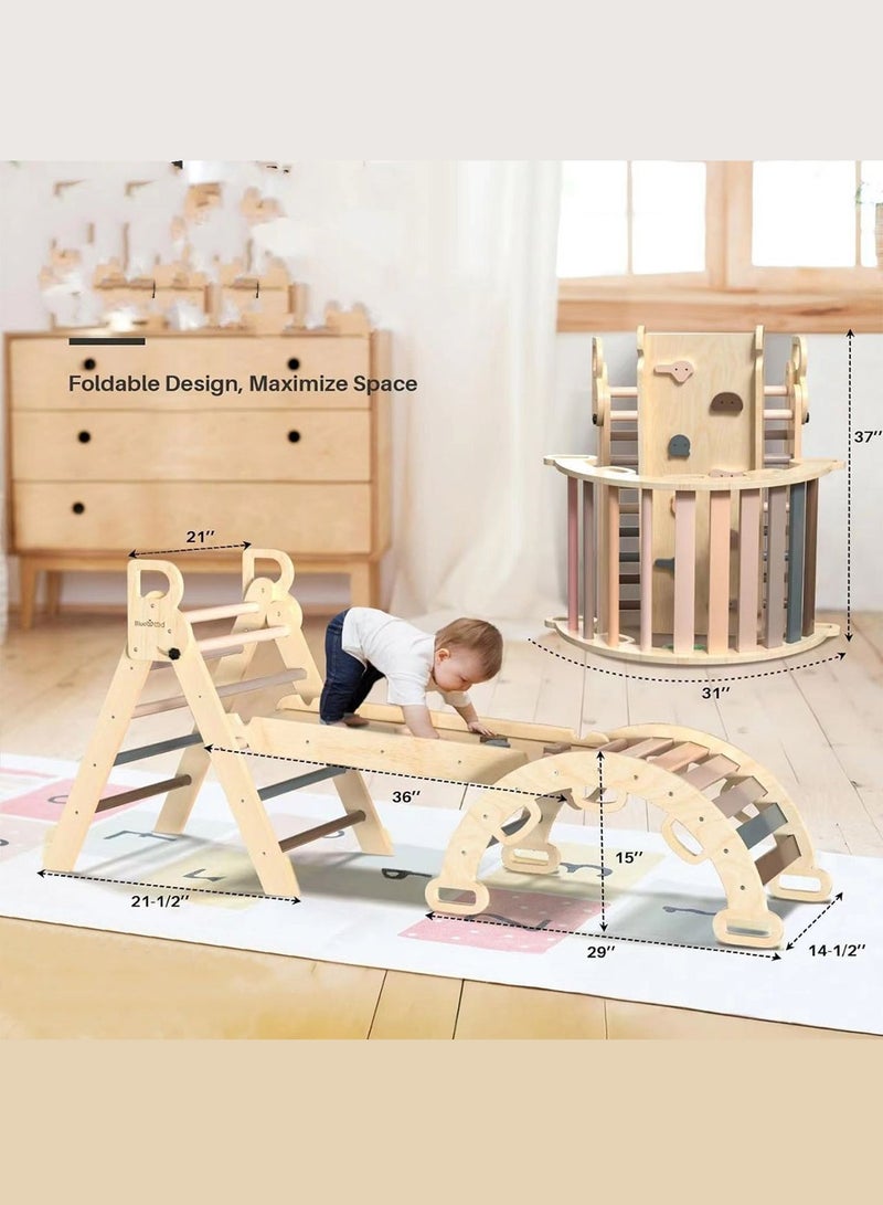 MaBaby 7 in 1 Foldable Triangle Toy Set for Babies Wooden Montessori Climbing Large Toy with Arches Ramp and Ladder Baby Climbing Frame Indoor Jungle Gym for Toddlers - Image 3
