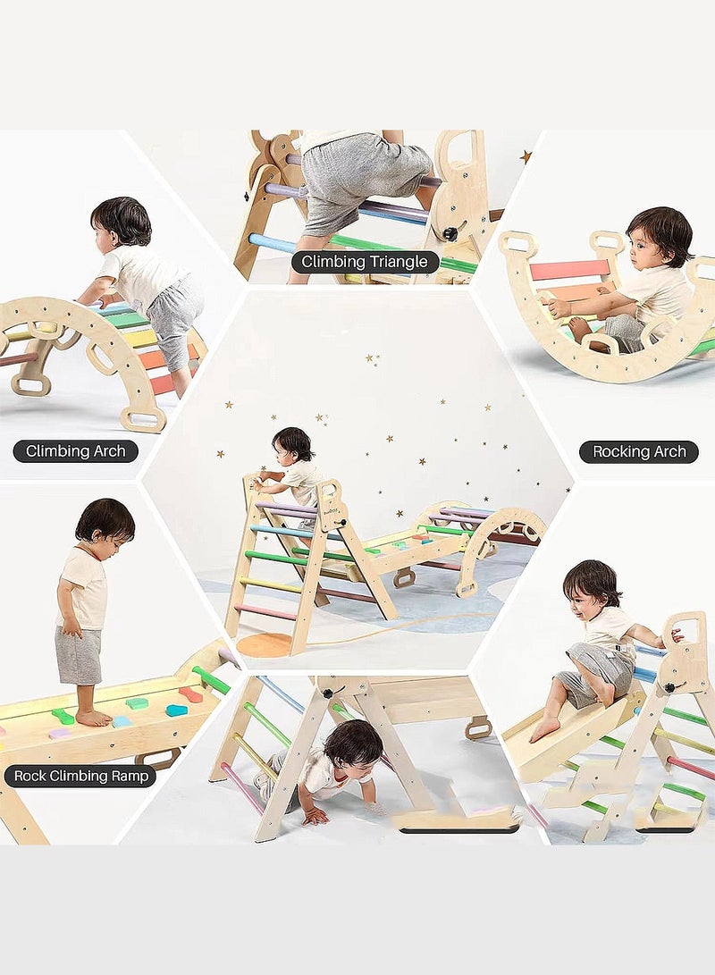 MaBaby 7 in 1 Foldable Triangle Toy Set for Babies Wooden Montessori Climbing Large Toy with Arches Ramp and Ladder Baby Climbing Frame Indoor Jungle Gym for Toddlers - Image 4