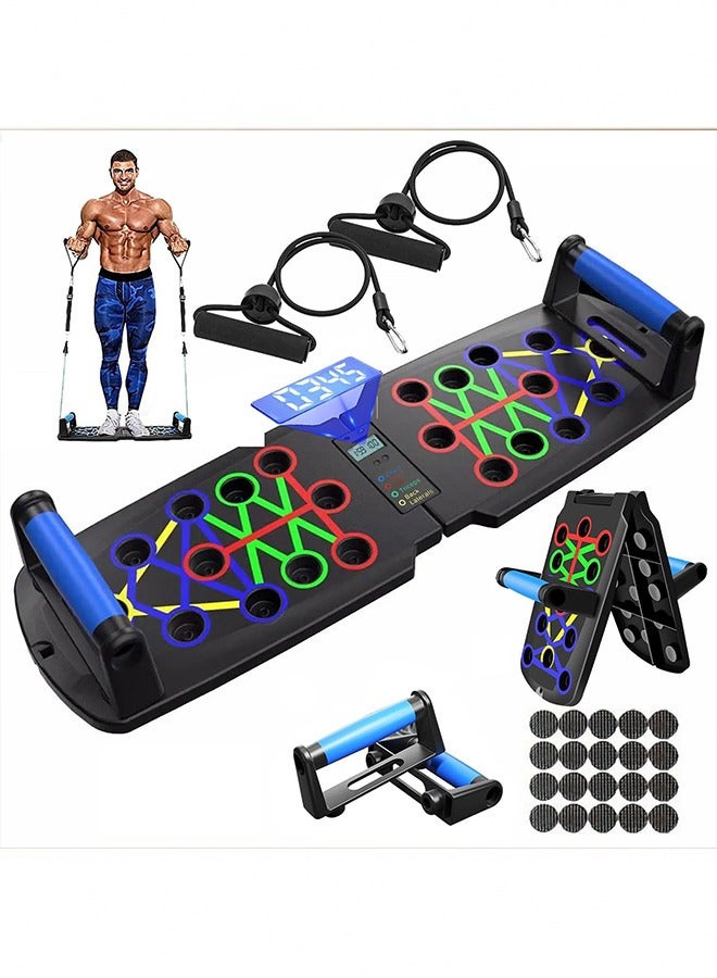 عربست لوح تمرين ضغط مع عد تلقائي، معدات تمرين منزلية محمولة، لوح تمرين ضغط قابل للطي، معدات صالة ألعاب رياضية منزلية، معدات تدريب عضلات البطن الصدرية مع حبل سحب - Image 1