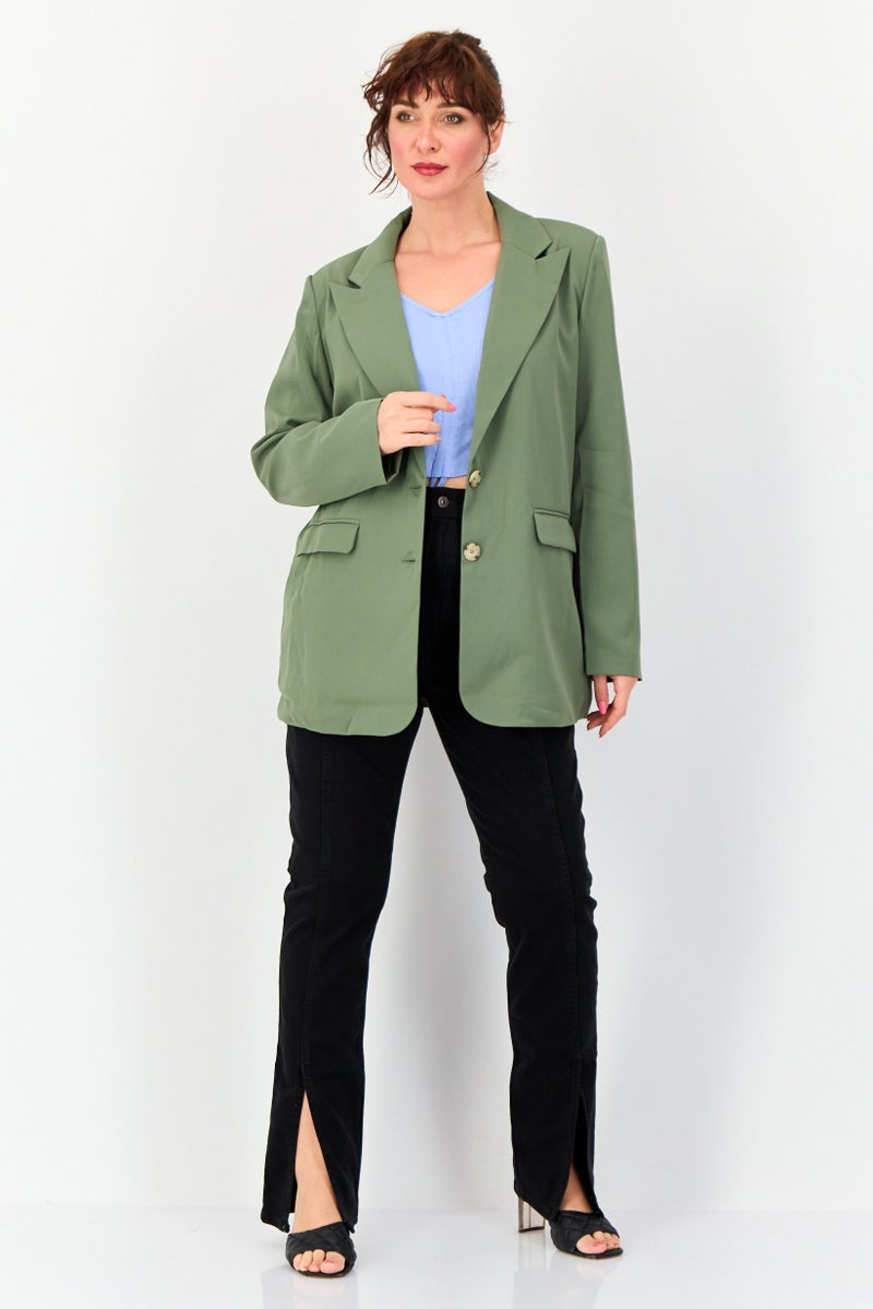 Archive Design Studio Women Regular Fit Plain Casual Blazer, Olive  - Image 4