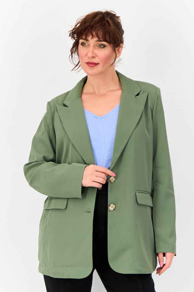 Archive Design Studio Women Regular Fit Plain Casual Blazer, Olive  - Image 1