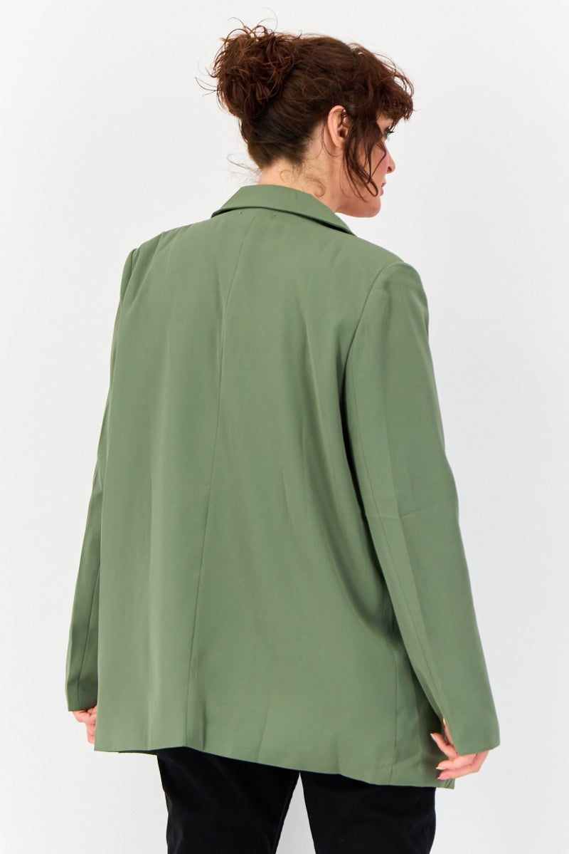 Archive Design Studio Women Regular Fit Plain Casual Blazer, Olive  - Image 3