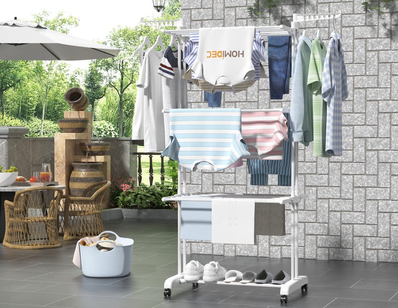 HOMIDEC Clothes Drying Rack, Large 4-Tier Foldable Drying Rack Clothing(67.7H x 19.7W x 30L Inches), Movable with 4 Castors. Multifunctional Stainless Steel Laundry Drying Rack, White - Image 2