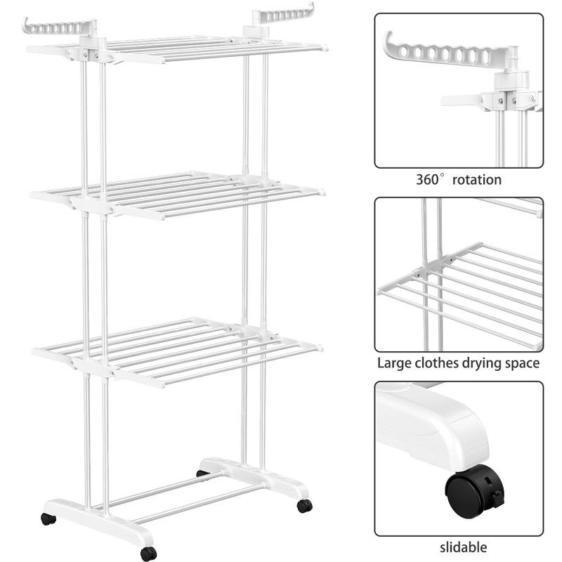 HOMIDEC Clothes Drying Rack, Large 4-Tier Foldable Drying Rack Clothing(67.7H x 19.7W x 30L Inches), Movable with 4 Castors. Multifunctional Stainless Steel Laundry Drying Rack, White - Image 5