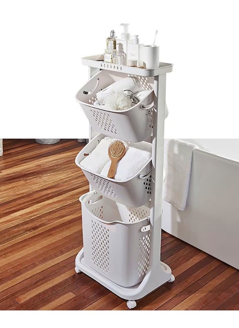 DubaiGallery Multipurpose Sorter Basket, 3-Tier Laundry Basket with Wheel Rolling Laundry Sorter Hamper for Kitchen Bedroom Baedroom Bathroom, Tier Basket Stand with 6 Side Hooks Storage Shelf  - Image 4