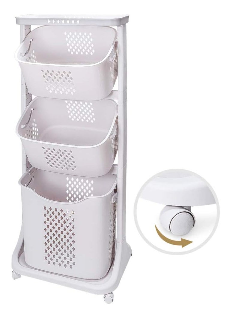 DubaiGallery Multipurpose Sorter Basket, 3-Tier Laundry Basket with Wheel Rolling Laundry Sorter Hamper for Kitchen Bedroom Baedroom Bathroom, Tier Basket Stand with 6 Side Hooks Storage Shelf  - Image 1