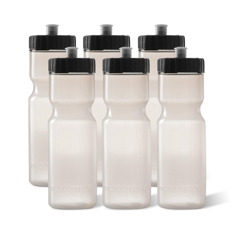 50 Strong Sports Squeeze Water Bottle 6 Pack - 22 oz. BPA Free Easy Open Push/Pull Cap - USA Made (Clear) - Image 1