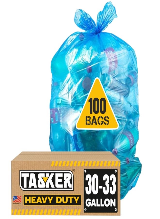 tasker 33 Gallon Recycling Bags Heavy Duty (MegaValue Pack 100 Bags w/Ties) Blue Recycling Bags 33 Gallon with 30 Gal, 33 Gal, Blue Trash Bags 30 Gallon - 33 Gallon Garbage Bags