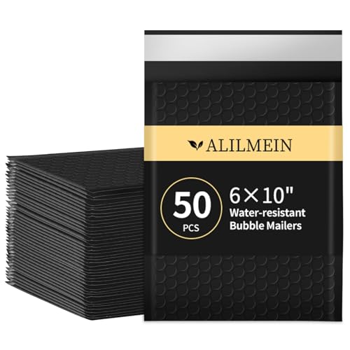 Alilmein 610 Inch Bubble Mailers 50 Pack Waterproof Padded Envelopes Self Seal Adhesive Shipping Bags for Mailing Cards Jewelry Makeup and Small Business Packaging - Image 1