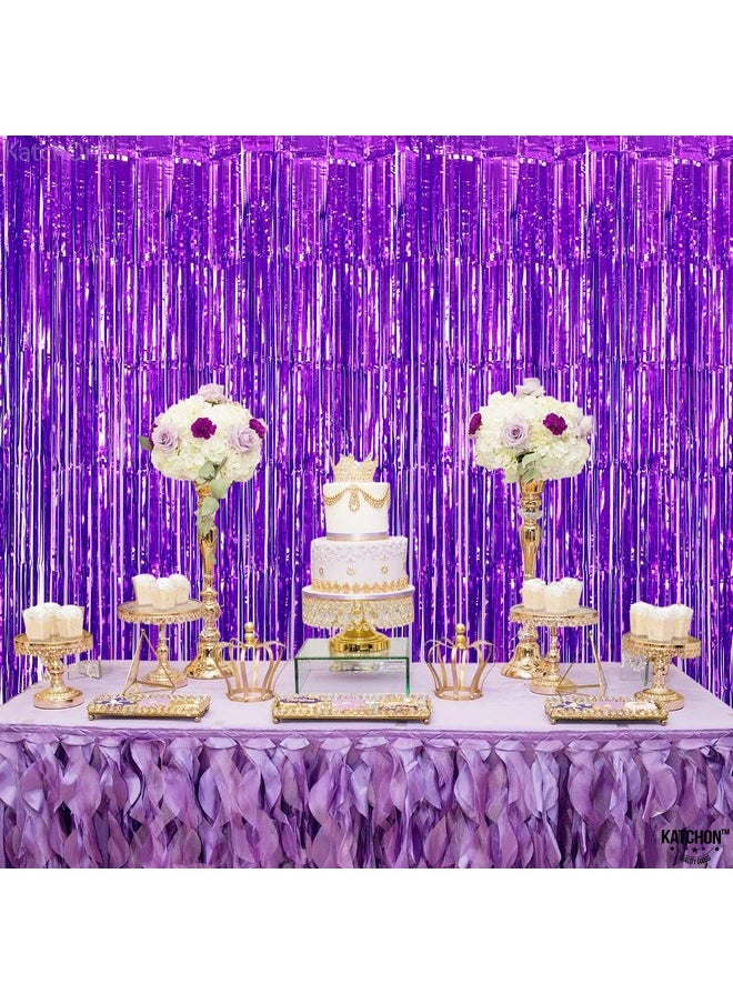 KATCHON KatchOn, XtraLarge Purple Foil Fringe Curtain - 8x3.2 Feet, Pack of 2, Purple Party Decorations | Purple Backdrop Curtain for Mermaid Birthday Decorations | Purple Streamers for Mardi Gras Decorations  - Image 2