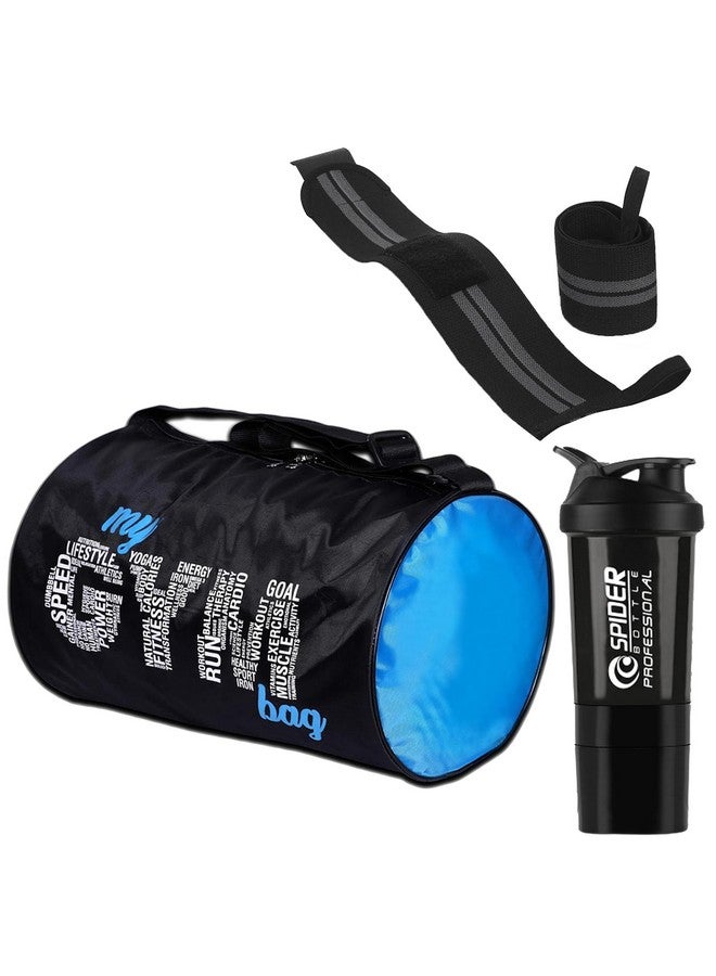 FIT FOCUS Combo Set of Gym Bag with Wrist Support Band and Shaker Bottle for Men & Women Shaker for Protein Shaker Bottle Wrist Wrap Support Weightlifting 700ML Shaker 100% Leak Proof (Black) - Image 1