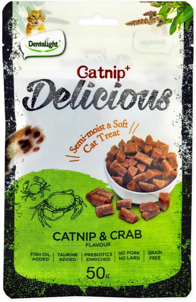 Dentalight Catnip+ Semi Moist & Soft Cat Treat 50g -  Catnip & Crab - Image 1