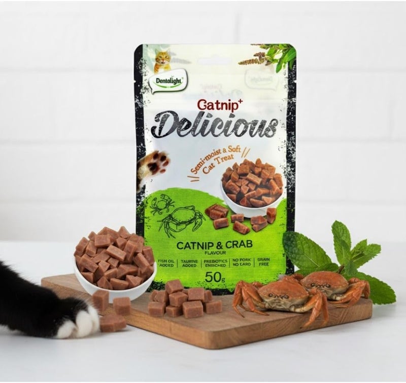 Dentalight Catnip+ Semi Moist & Soft Cat Treat 50g -  Catnip & Crab - Image 2