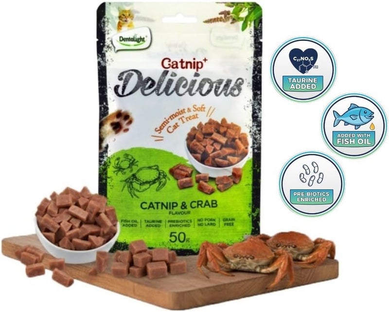 Dentalight Catnip+ Semi Moist & Soft Cat Treat 50g -  Catnip & Crab - Image 4