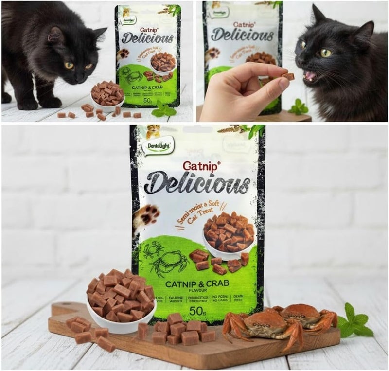 Dentalight Catnip+ Semi Moist & Soft Cat Treat 50g -  Catnip & Crab - Image 3