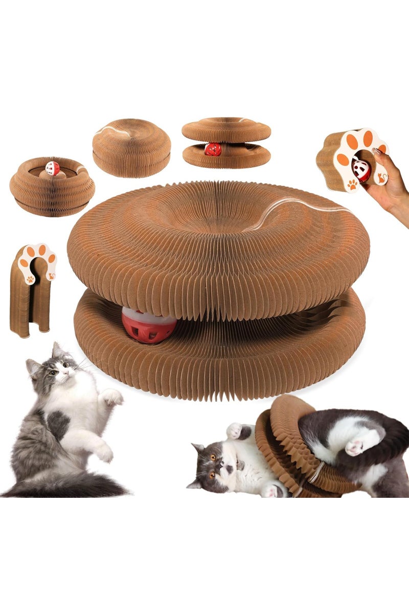 Homify Magic Organ Cat Scratcher with Bell Ball, Compact Accordion Interactive Cat Toys for Grinding Claw Foldable Recyclable Cat Scratching Board Reversible Retractable Sofa Protector - Image 1
