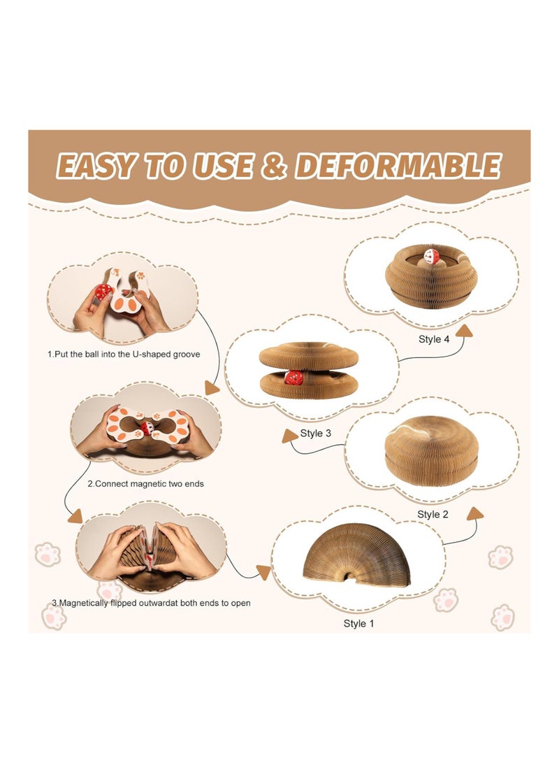 Homify Magic Organ Cat Scratcher with Bell Ball, Compact Accordion Interactive Cat Toys for Grinding Claw Foldable Recyclable Cat Scratching Board Reversible Retractable Sofa Protector - Image 3