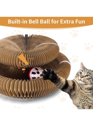 Interactive Cat Toy with Bell Ball, Compact Accordion Kitten Toys for Grinding Claws, Foldable Stackable Cat Scratcher, Transformable Toys for Cat Sofa Protector - view 3