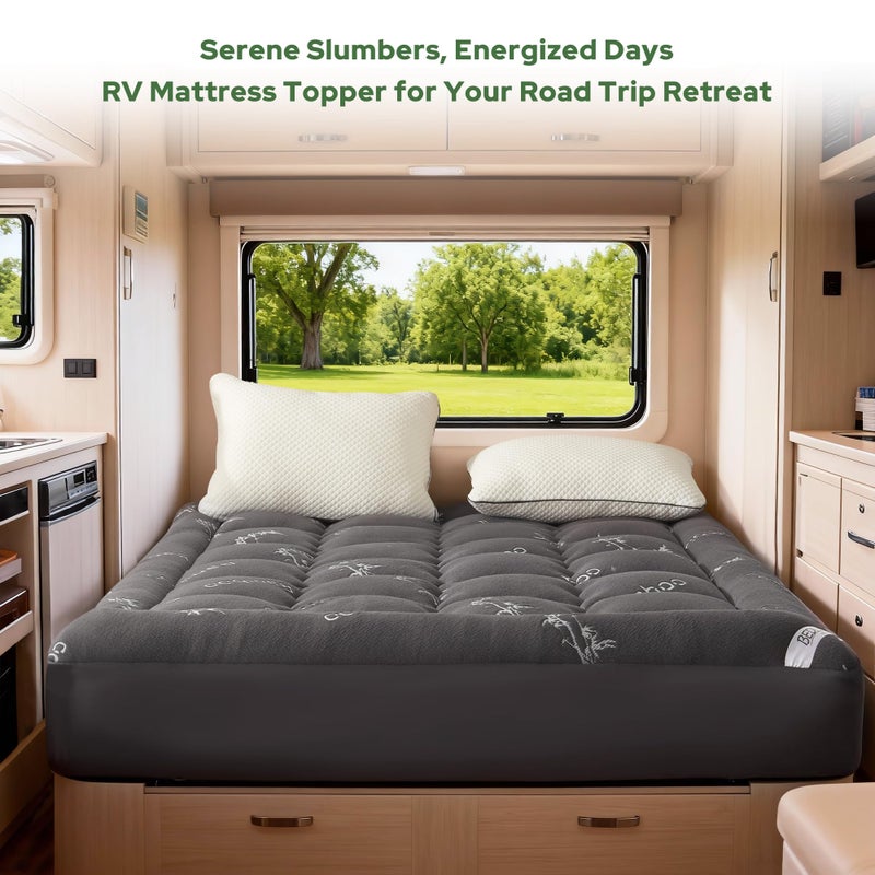 BEDLORE RV Queen Mattress Topper Viscose Derived from Bamboo,Pillow Top Mattress Pad with Stretchable Pockets for 6"-15" Mattress, Soft Breathable Mattress Topper for Back Pain Relief(Dark Gray) - Image 2
