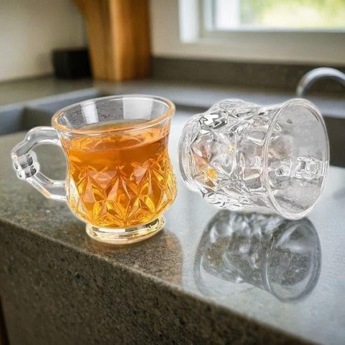 WRINGO 300 ML Crystal Clear Classic Design Glass Tea Cup with Convenient Solid Handle Mug for Tea Coffee Beer Espresso and Cappuccino Vintage Tea Cup 300 ML 6 - Image 3