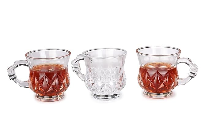 WRINGO 300 ML Crystal Clear Classic Design Glass Tea Cup with Convenient Solid Handle Mug for Tea Coffee Beer Espresso and Cappuccino Vintage Tea Cup 300 ML 6 - Image 4