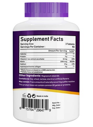 Super Collagen Tablets – 270 Tablets – Collagen Type 1 & 3 with Vitamin C & Biotin – 3g Per Serving – Supports Hair, Skin, Nails & Joint Health – 90 Servings - view 3