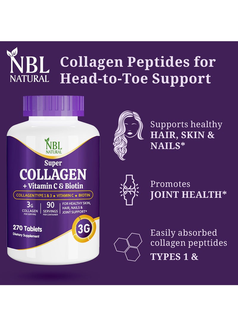 NBL Natural Super Collagen Tablets – 270 Tablets – Collagen Type 1 & 3 with Vitamin C & Biotin – 3g Per Serving – Supports Hair, Skin, Nails & Joint Health – 90 Servings  - Image 5