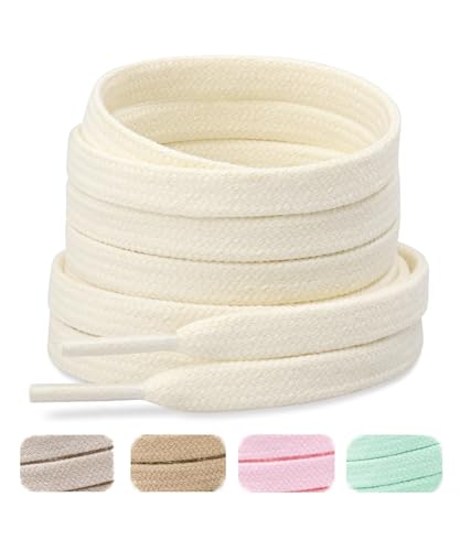 Handshop Wide Flat Athletic Shoelaces 5/16"(2 Pair) - Shoe Laces for Sneakers and Casual Shoes Replacements Cream 55 inch (140cm) - Image 1