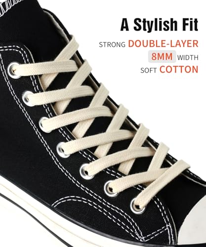 Handshop Wide Flat Athletic Shoelaces 5/16"(2 Pair) - Shoe Laces for Sneakers and Casual Shoes Replacements Cream 55 inch (140cm) - Image 2