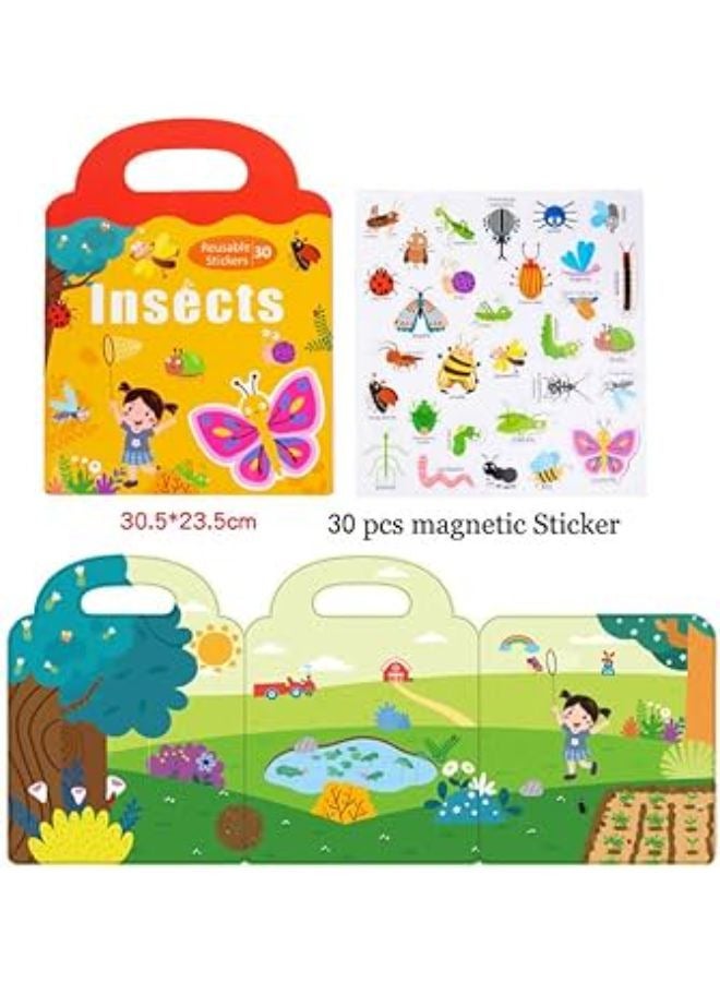 Portable Reusable Magnetic Insects Sticker Book for Preschoolers and Toddlers