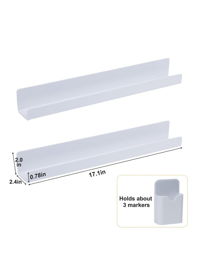 2 Pack Magnetic Book Shelf for Whiteboard Classroom, Organizing Books on Whiteboards, Includes 1 Pen Case, Reusable Acrylic Shelves Classroom (White)