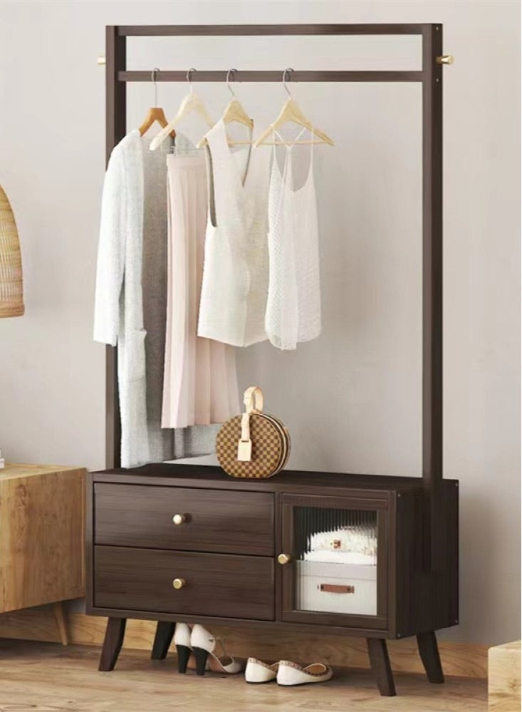 Kutis 1-Piece Freestanding Hanger Clothes Organizer Clothes Rack With Drawer And Hook Bamboo Brown 88x29x158 cm - Image 1