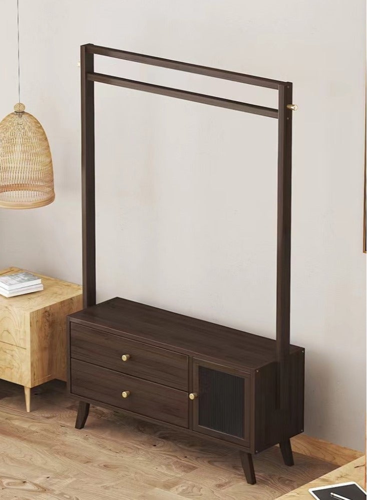 Kutis 1-Piece Freestanding Hanger Clothes Organizer Clothes Rack With Drawer And Hook Bamboo Brown 88x29x158 cm - Image 2