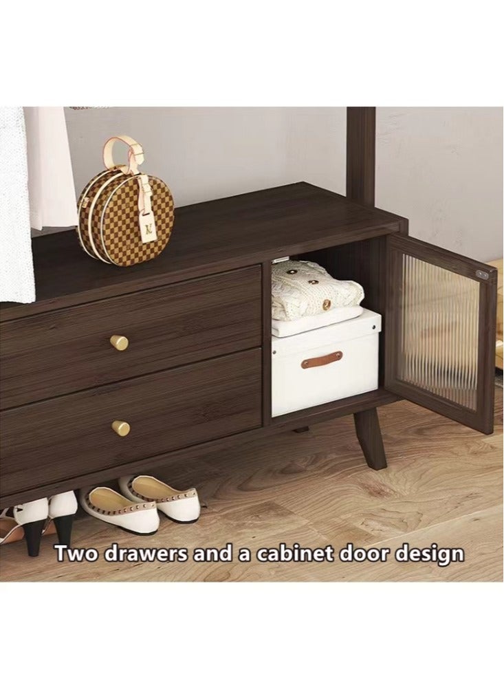 Kutis 1-Piece Freestanding Hanger Clothes Organizer Clothes Rack With Drawer And Hook Bamboo Brown 88x29x158 cm - Image 3