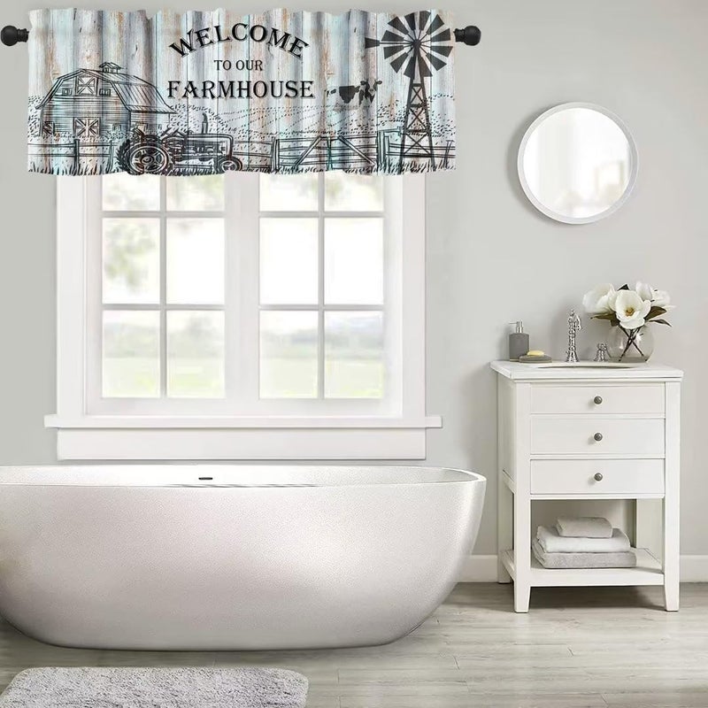 JanJCurt Janjcurt Farmhouse Valances for Windows Rustic Farm Animal Cow Vintage Western Farm Windmill Barn Print Startain Window Window for Living Room Kitchen 54x18in  - Image 5