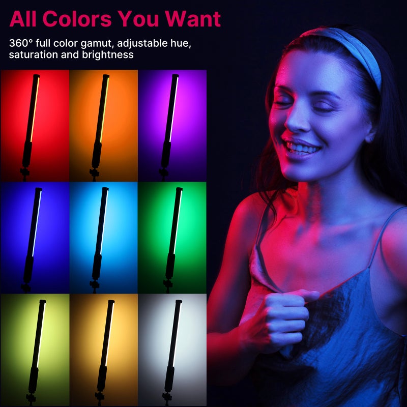 VL119 RGB Tube Light Handheld LED Video Light Wand 2500K-9000K Adjustable Brightness 20 Lighting Effects CRI 95 Built-in Battery for Vlog Live Streaming Product Portrait Photography - Image 3