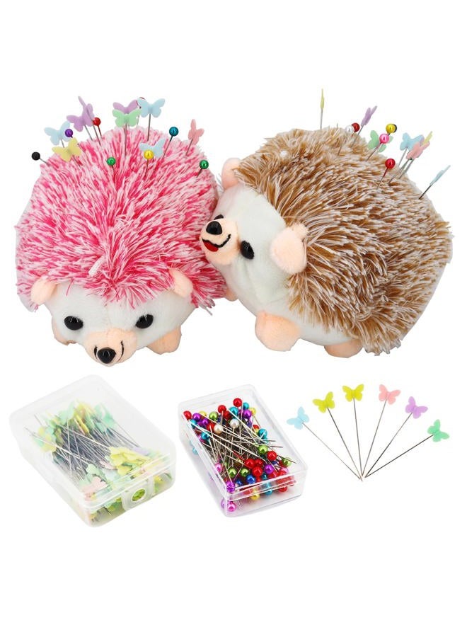 SolidGnik 2 Hedgehog Sewing Pincushion with 200 Pieces Sewing Pins Set for Sewing DIY Projects Jewelry Decor Dressmaker - Image 1