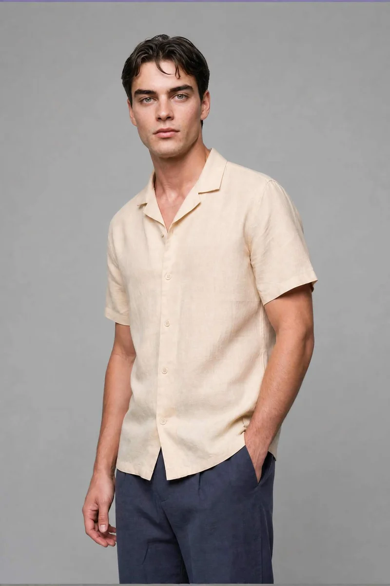 Defacto Regular Fit Linen Blend Beige Polo Shirt