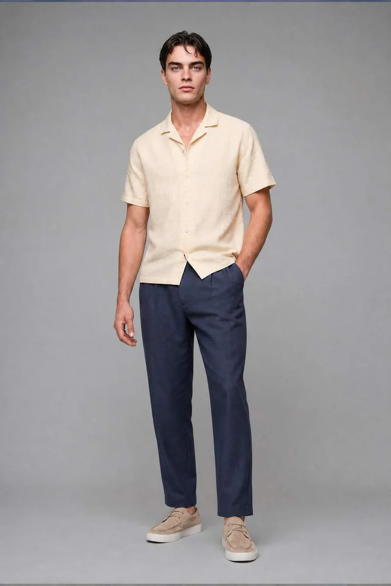 Defacto Regular Fit Linen Blend Beige Polo Shirt
