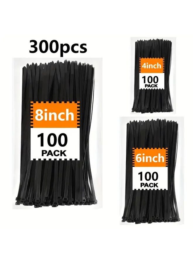 300 Pcs Black Nylon Cable Ties Self Locking Straps 4 6 8 Inches for Home Organization - Image 2