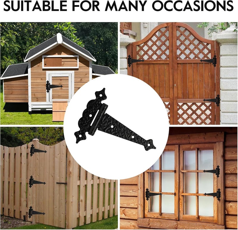 Wellmade Black Gate Hinges,6 in Decorative Hammered Steel T Hinges,Outdoor Tee Hinges for Shed Storage Fence Barns Doors (6 Pack) - Image 5
