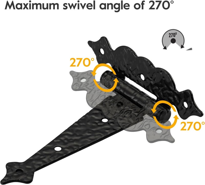 Wellmade Black Gate Hinges,6 in Decorative Hammered Steel T Hinges,Outdoor Tee Hinges for Shed Storage Fence Barns Doors (6 Pack) - Image 3