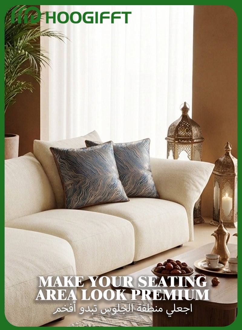 HOOGIFFT Cushion Covers 45x45 cm Set of 2, Throw Pillow Covers with Invisible Zipper, Navy Blue Gold Wave Pattern, Piping Edge, Sofa Bed Decor, No Insert - Image 2