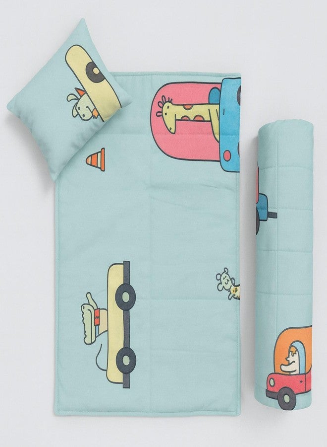 ZIKKU Baby Bedding Set for Newborn - 3 Piece Complete Set with Quilt Blanket Pillow & Changing Pad | Cute Animal Print Design | Cotton Baby Bed Set | Nursery Essentials Gift (Blue) - Image 1