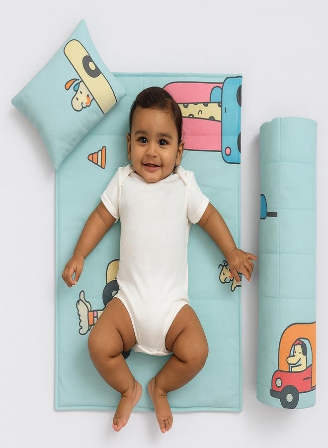 ZIKKU Baby Bedding Set for Newborn - 3 Piece Complete Set with Quilt Blanket Pillow & Changing Pad | Cute Animal Print Design | Cotton Baby Bed Set | Nursery Essentials Gift (Blue) - Image 2